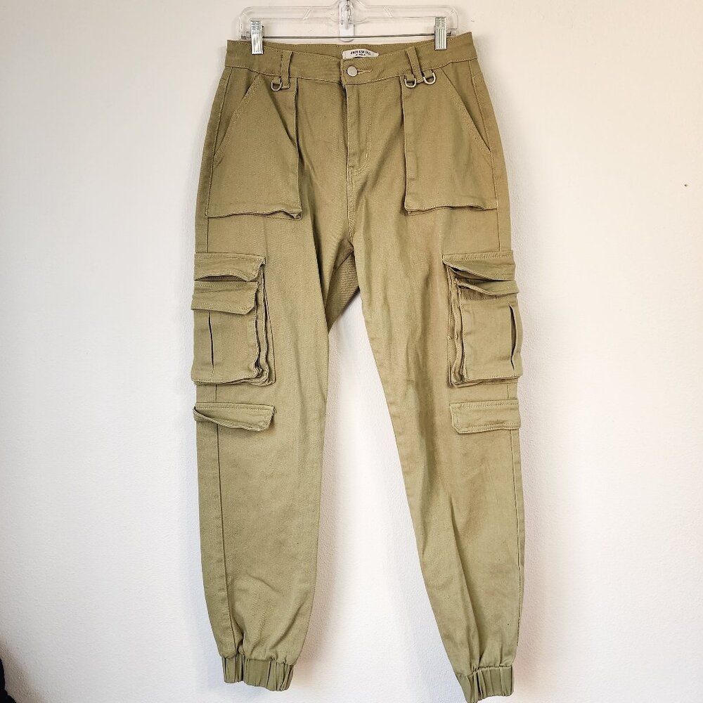American Bazi Womens Pants Green Stretch High Rise Cargo Tapered Jogger Size L